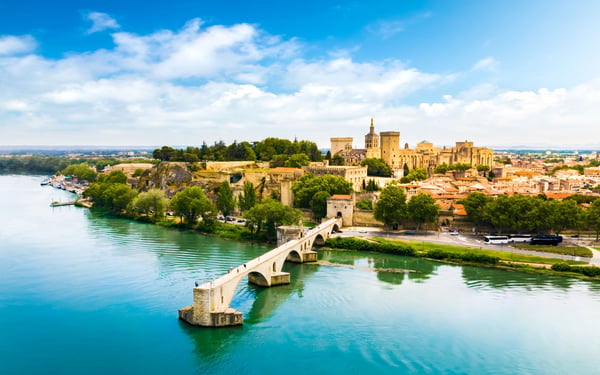 Saint Benezet bridge and Rhone in Avignon France