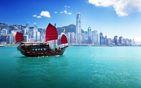 Hong Kong boat and city skyline