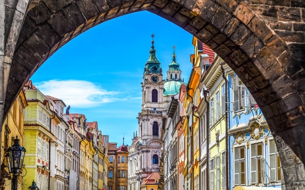 View of Prague old town from Charles Bridge