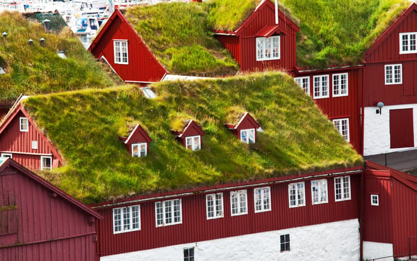 Turf roofs in Torshavn, Faroe Islands