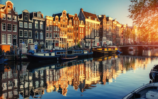 Amsterdam canals at sunset