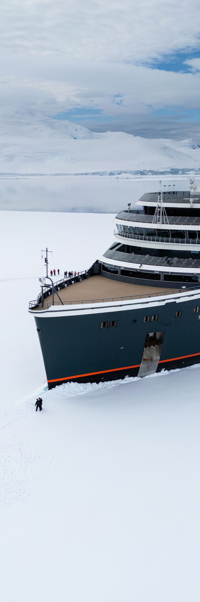 Seabourn Pursuit on an ice landing in Antarctica