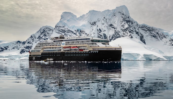 HX Hurtigruten Expeditions' ship MS Roald Amundsen at sea