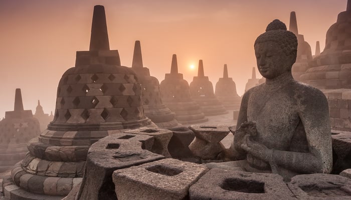 Sunrise over Borobudur, Indonesia