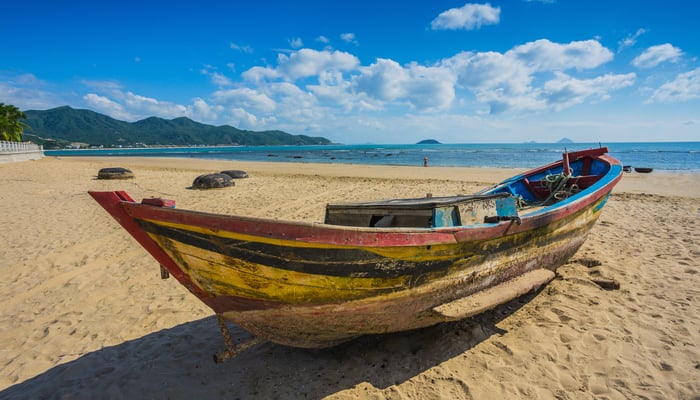 Fishing boat on the beach in Nha Trang, Vietnam