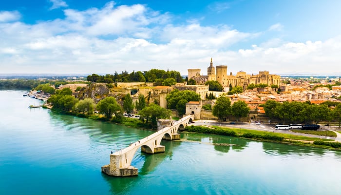 Saint Benezet bridge and Rhone in Avignon France