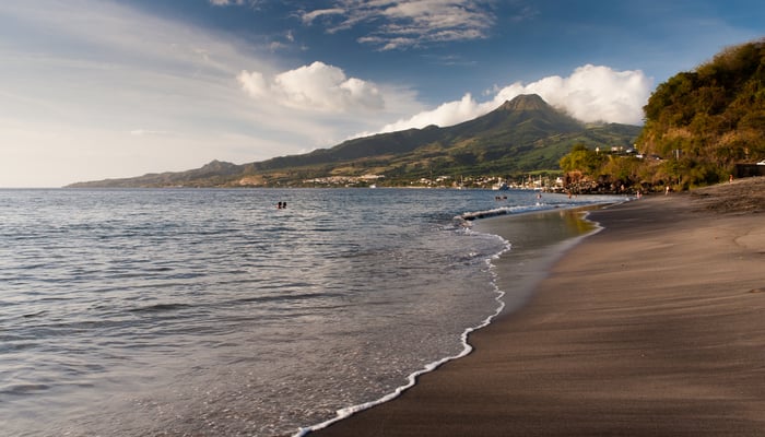 Black sand beach in Saint Pierre, Martinique