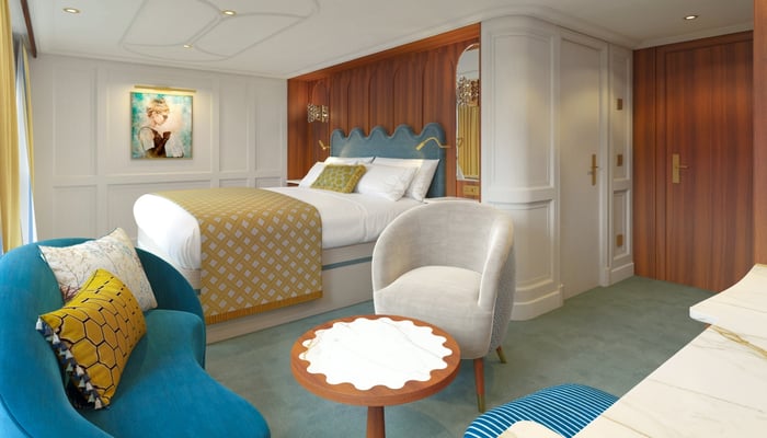 Suite rendering on board S.S. Audrey, Uniworld's new river vessel