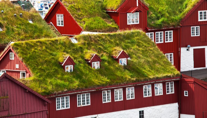 Turf roofs in Torshavn, Faroe Islands