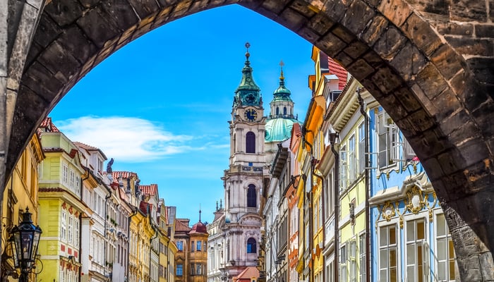 View of Prague old town from Charles Bridge