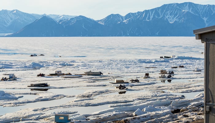 Qaamutiiks in spring ice, Pond Inlet, Canada