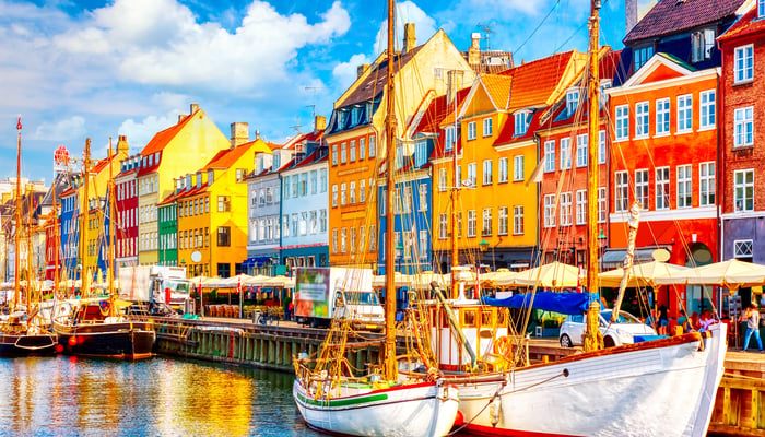 Nyhavn harbour in Copenhagen in Denmark