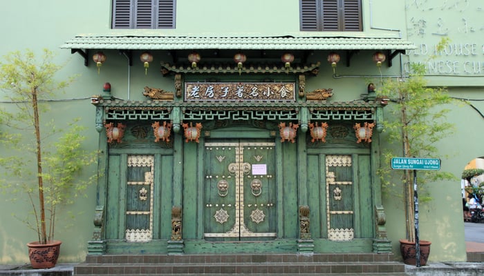 Old temple door in George Town, Penang