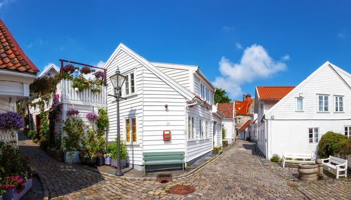 White houses in old Stavanger, Norway