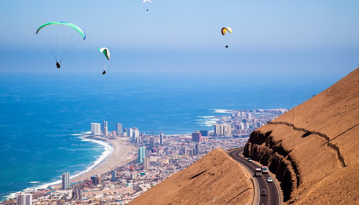Paragliders over Iquique, Chile