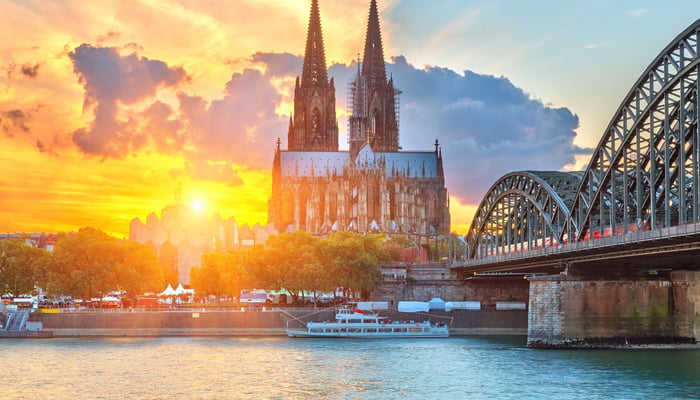 Sunset over Cologne cathedral, Germany