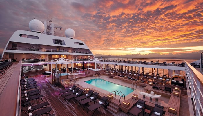 Seabourn Sojourn pool deck at sunset