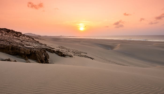 Sunset over Praia de Chaves beach in Boa Vista, Cape Verde