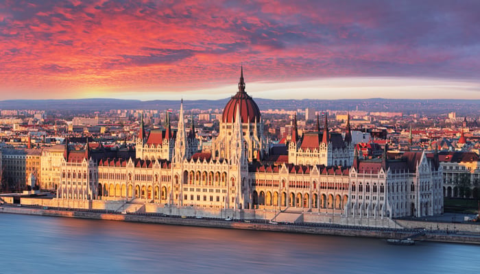 Sunrise over Parliament building, Budapest