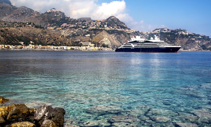 Ponant's yacht Le Laperouse in Sicily during a Mediterranean cruise