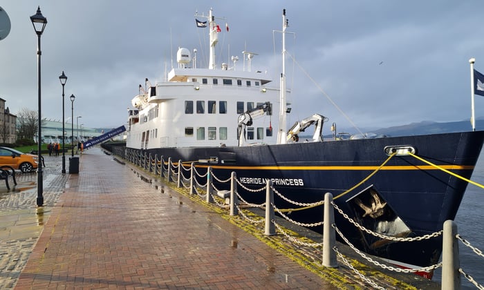 Hebridean Princess docked during a Scotland cruise