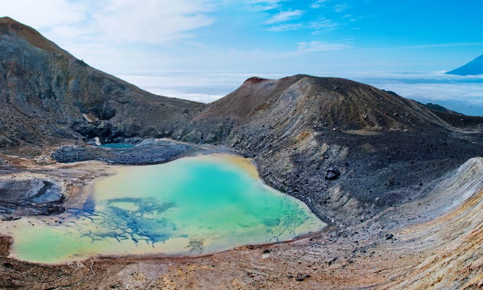 Paramushir Ebeko volcano in the Kuril Islands, Russia