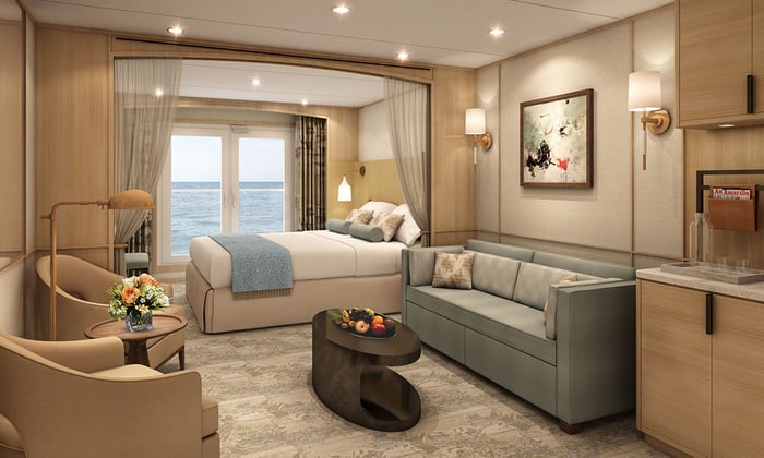Windstar Star Plus refurbishment - Star Balcony Suite rendering