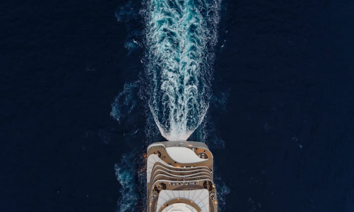 Aerial shot of Silversea's Silver Ray Exterior