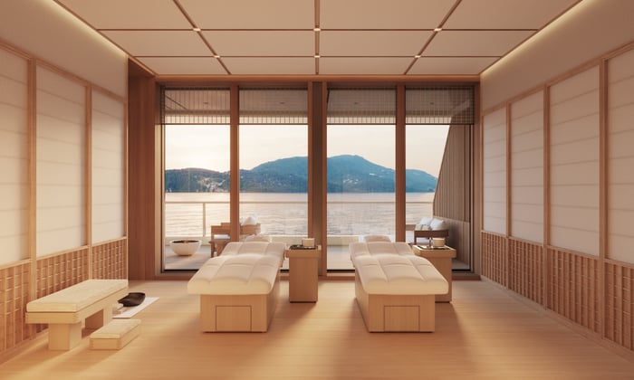 Rendering of the spa wellness room on board Aman at Sea's yacht Amangati