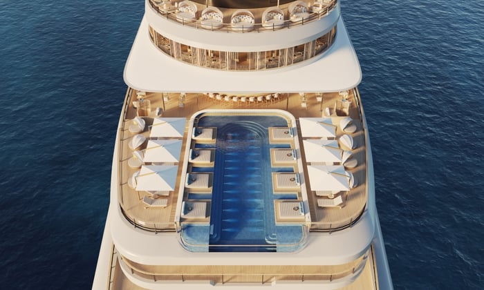 Rendering of the pool and deck space on board Amangati