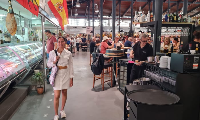 Anjalina at a tapas market in Spain