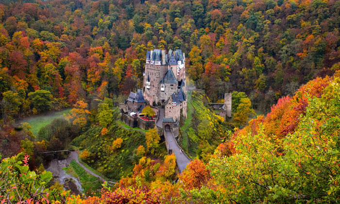 Elz Castle by the Moselle in Germany in autumn