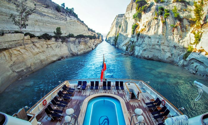 SeaDream Yacht Club sailing the Corinth Canal