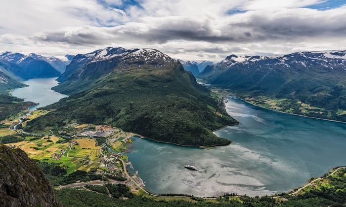 Ponant's Le Dumont d'Urville in Geirangerfjord, Norwegian Fjords, a popular call on a Baltic small ship cruise