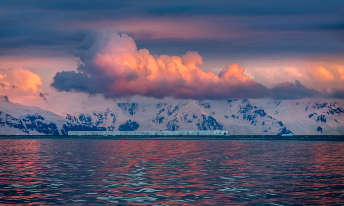 Icebergs on the Drake Passage near the Antarctic Peninsula