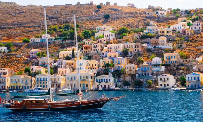 Town in Symi, one of the best quiet Greek islands