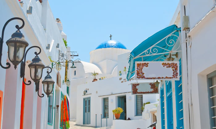 Whitewashed buildings in Chora, Sifnos, one of the best quiet greek islands
