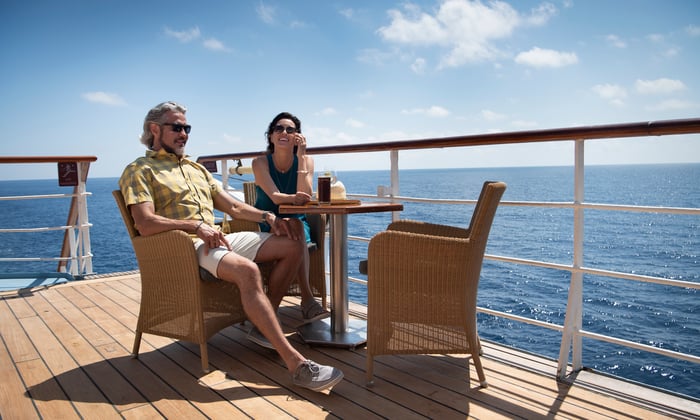 Couple in informal dress on board Windstar Cruises