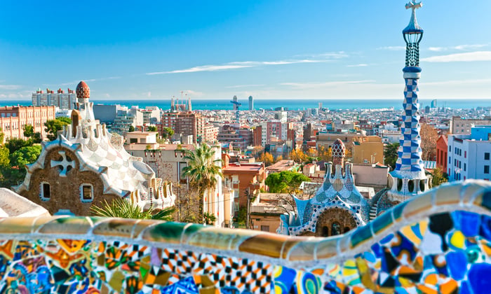 Sea view from Parc Guell, Barcelona, Spain