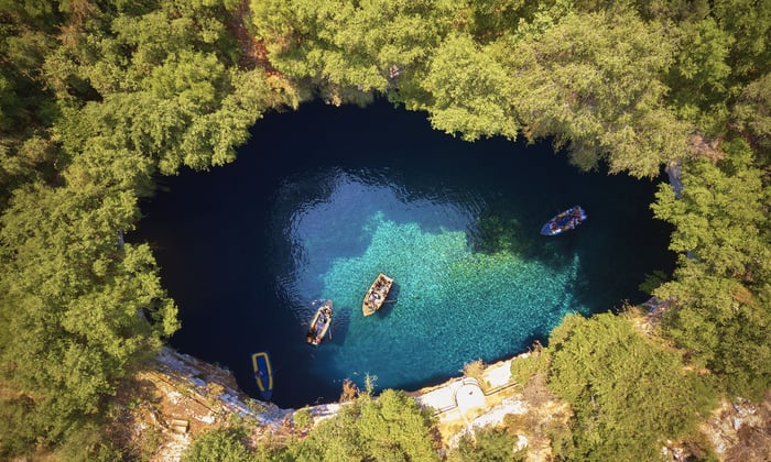 Melissani Cave near Sami village in Kefalonia