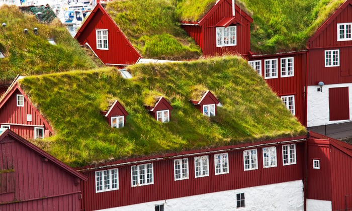Turf roofs in Torshavn, Faroe Islands
