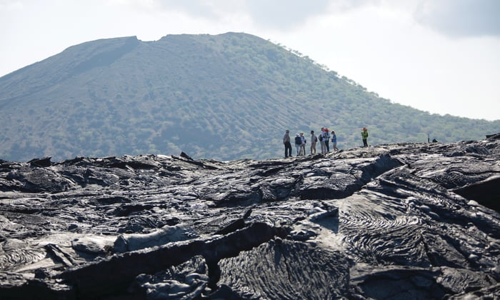 Hiking at Bahia Sullivan, Galapagos on a Silversea Expeditions cruise