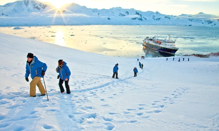 Lindblad Expeditions guests in parkas in Antarctica
