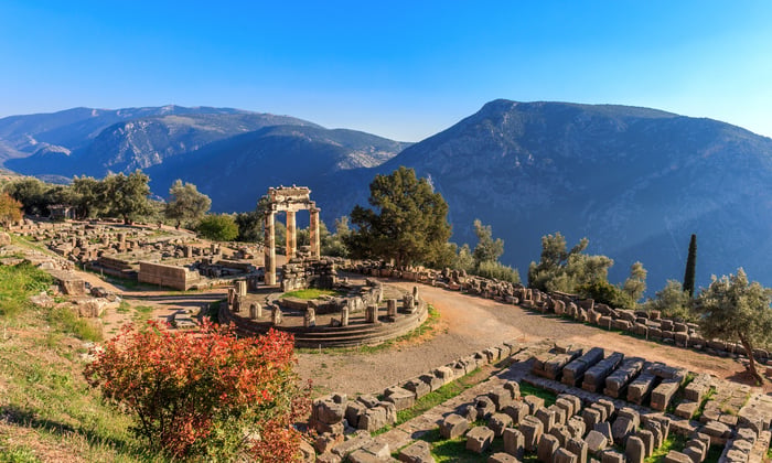 Temple in Ancient Delphi, Greece