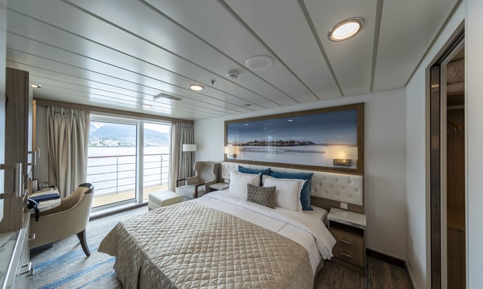Captain's Suite on AE Expeditions' Greg Mortimer which features the X-Bow design