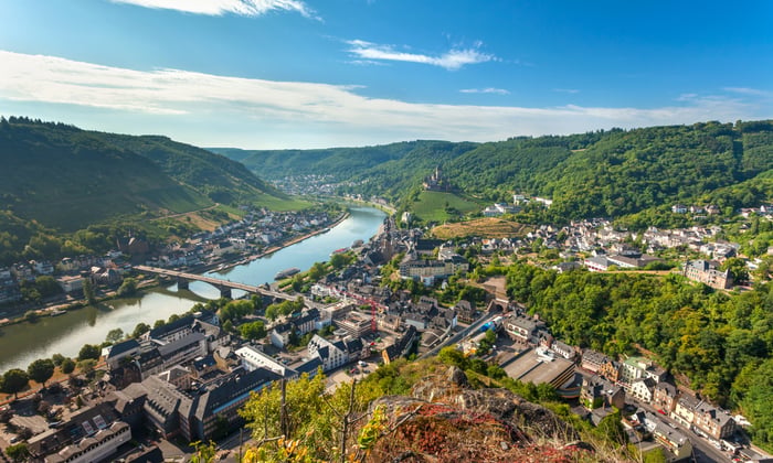 Moselle river flowing through Cochem, Germany