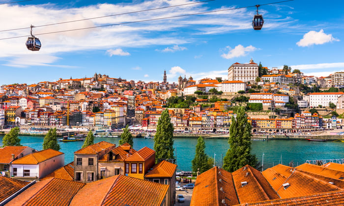 Cable cars over Porto, Portugal