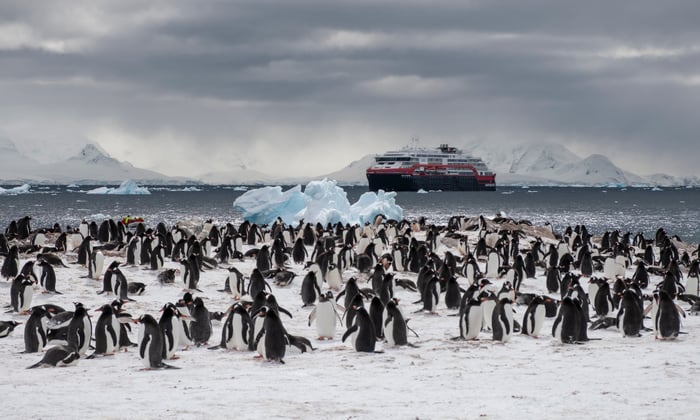 Hurtigruten Expeditions - MS Roald Amundsen off Cuvervilla Island, Antarctica