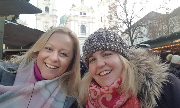 Hayley and Malinda on their Uniworld Christmas river cruise