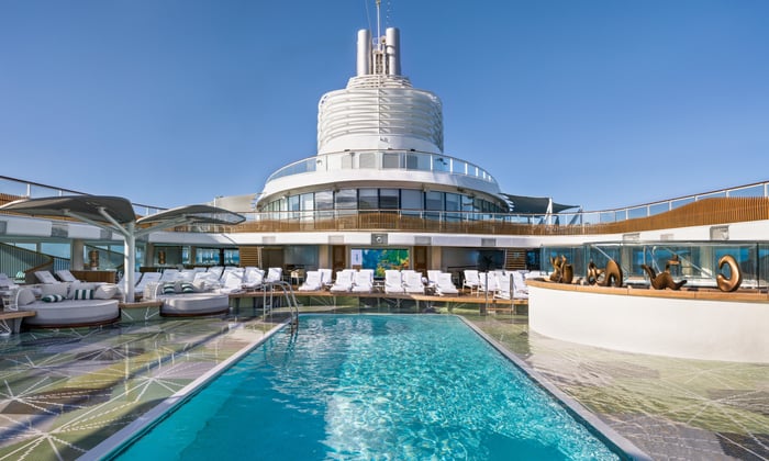 Pool deck on board Oceania's Vista, a great option for a small ship baltic cruise